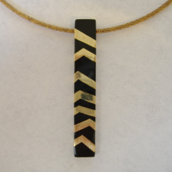 Black Resin Gold Pendant Slide Contemporary Handcrafted Necklace Artist Signed - Picture 1 of 7